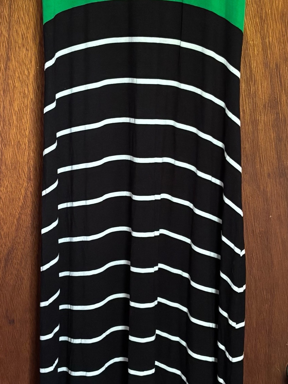 Calvin Klein Black and White Striped Maxi Dress with Green Yoke